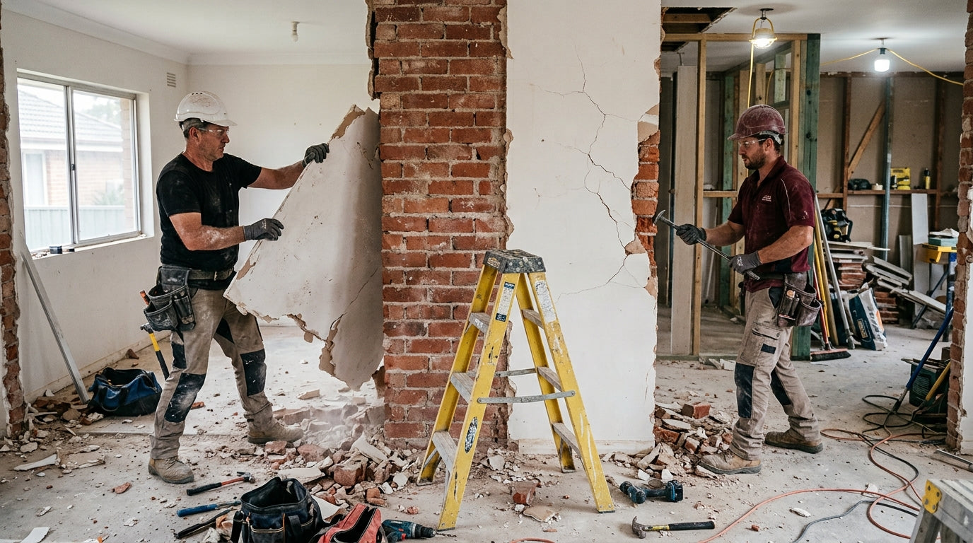 construction workers demolishing